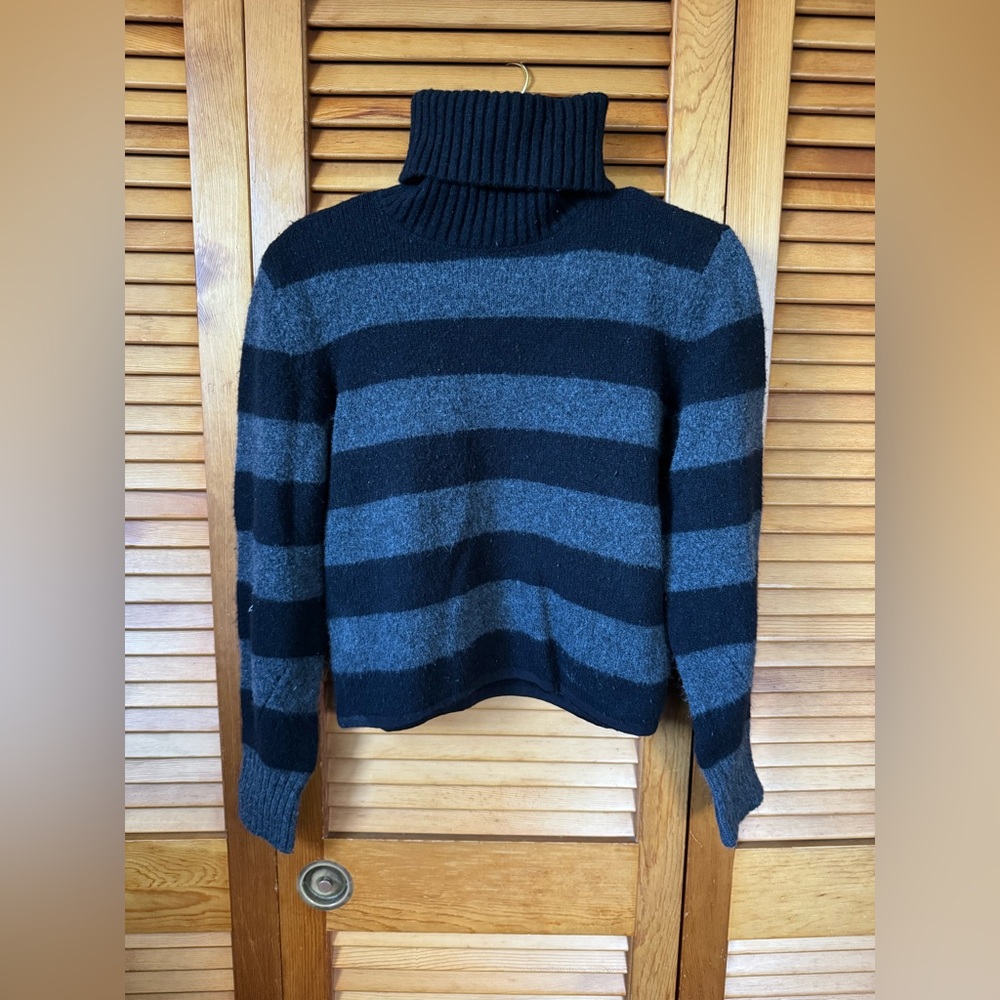 Calvin Klein Jeans Black and Gray Striped Turtleneck Sweater